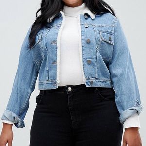 Denim jacket with sherpa collar